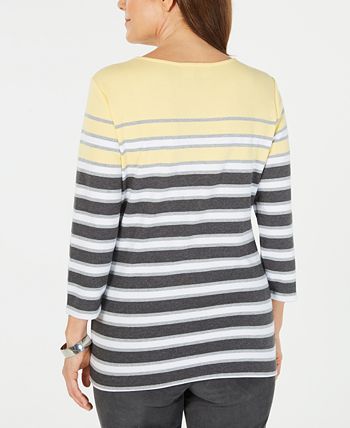 Karen Scott Sport 3/4-Sleeve Striped Top, Created for Macy's - Macy's