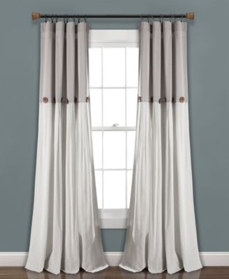Lush Decor Linen Button Window Curtain Panel, Single Country Curtains - Rustic Decor - Color Block - Modern Farmhouse Curtains
