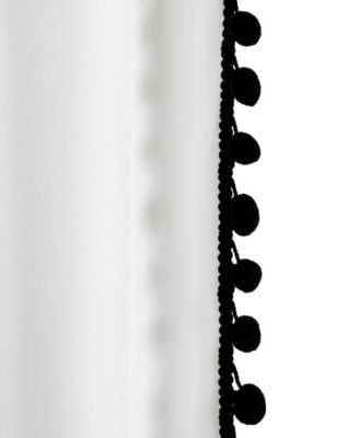 Lush Decor Pom Pom Light Filtering Window Curtain Panel Single 50"W x 95"L +2" Black - White Curtains for Bedroom - Nursery Decor - Kids Curtains