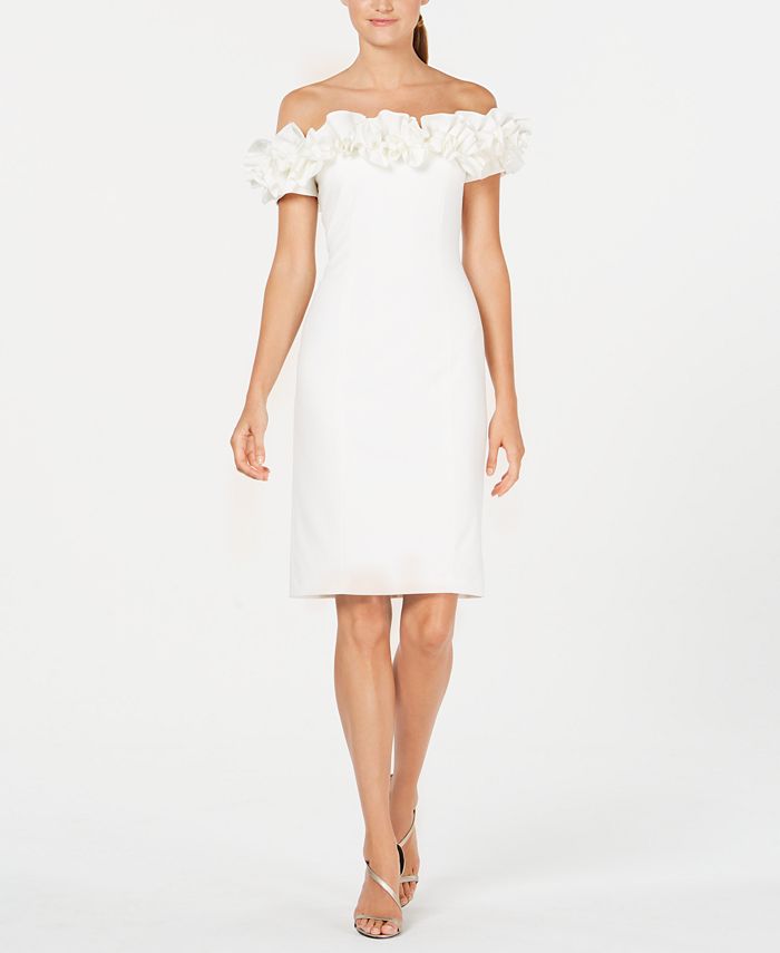 Calvin Klein Off-The-Shoulder Ruffle Sheath Dress & Reviews - Dresses -  Women - Macy's