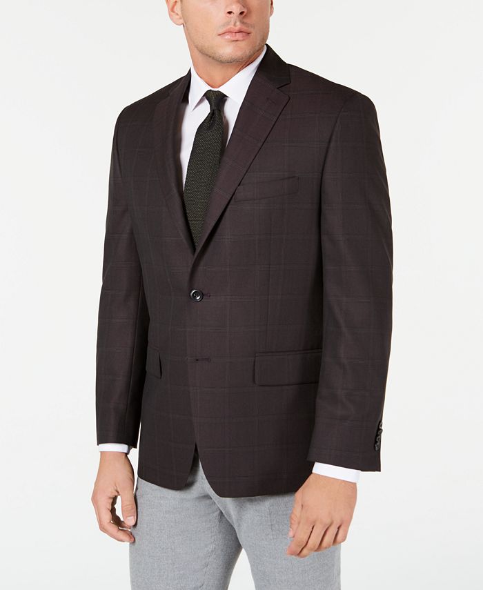 Michael Kors Mens Classic Fit Burgundy Windowpane Sport Coat Macys 