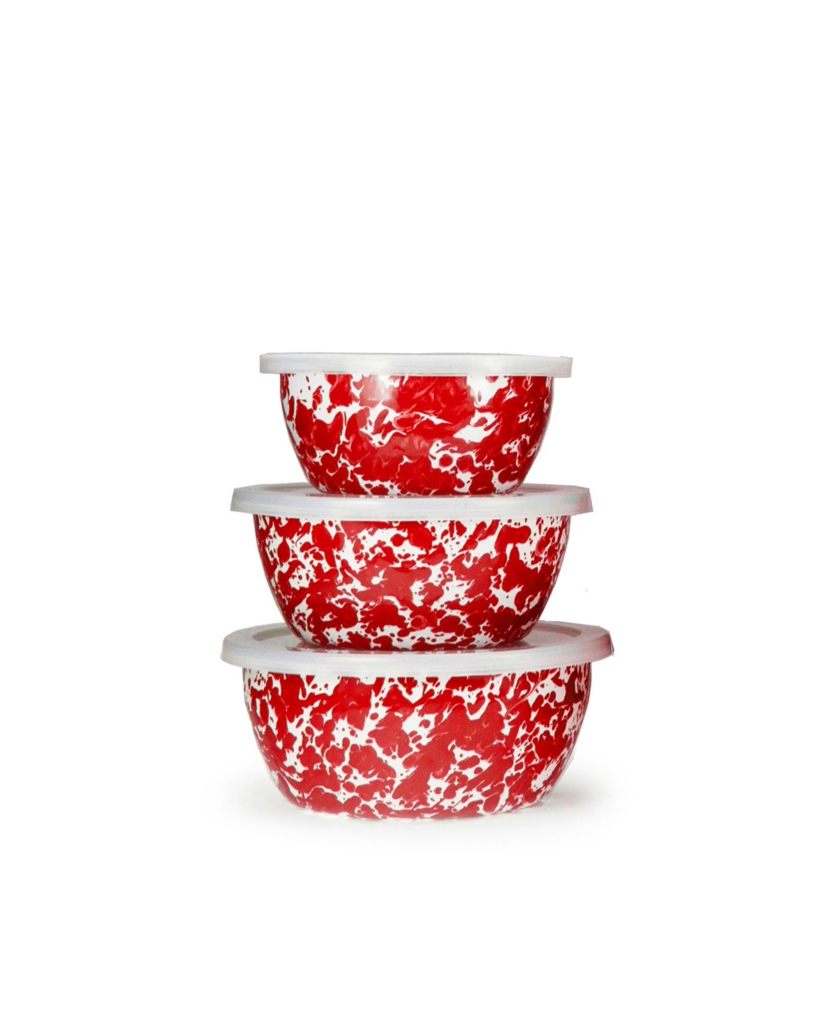 Golden Rabbit Swirl Enamelware Collection Nesting Bowls, Set Of 3 In Red