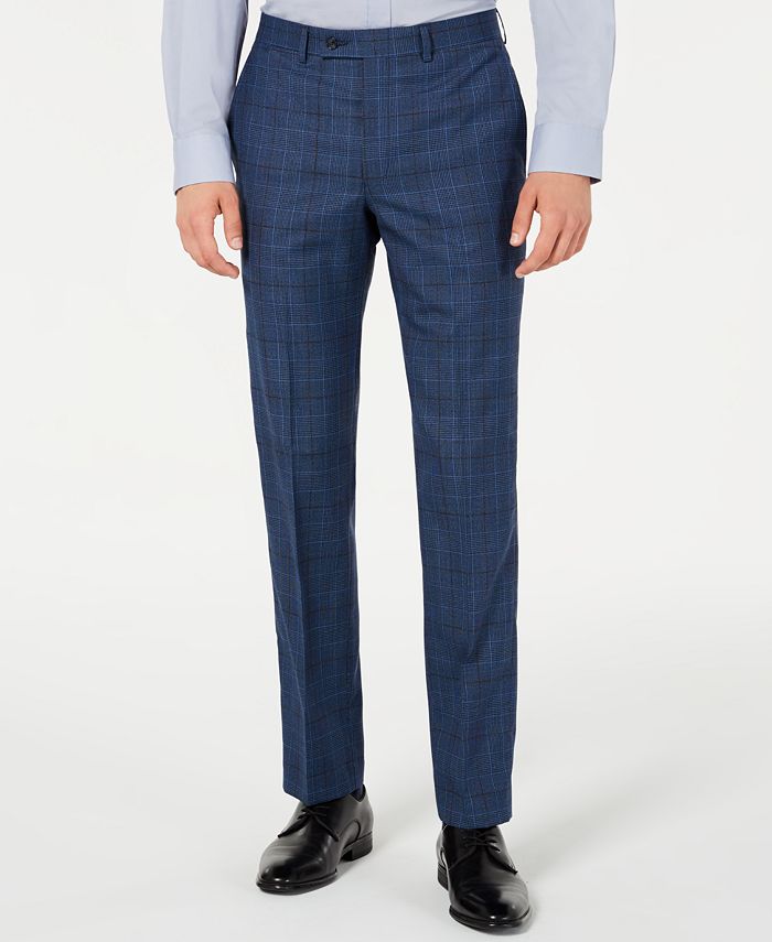 DKNY Men's Modern-Fit Stretch Blue Plaid Suit Pants - Macy's