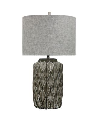 Harp & Finial - Alton Table Lamp Gray Finish on Ceramic Body Hardback Shade