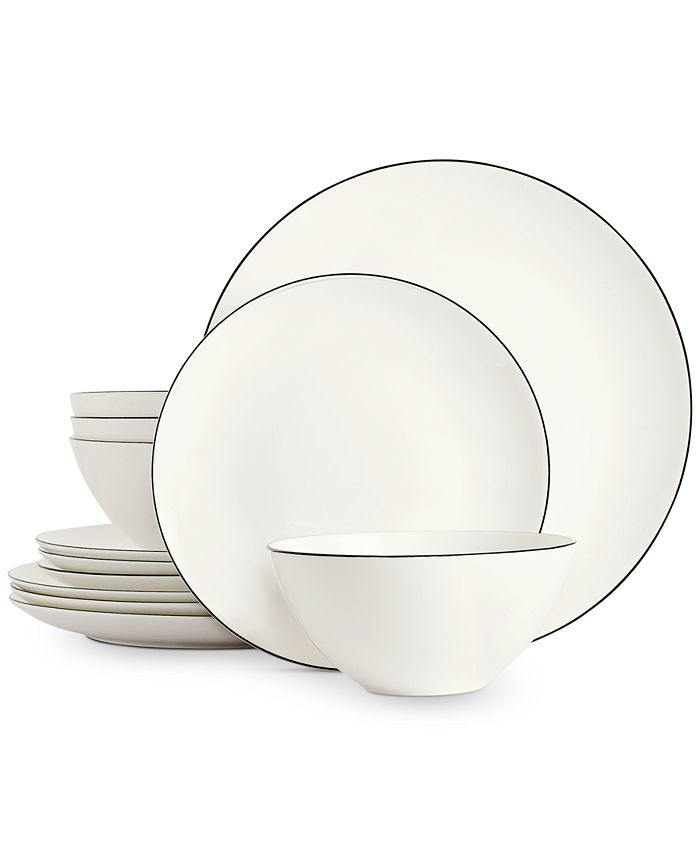 Hotel Collection Black Line 12 Pc. Dinnerware Set, Service for 4, Created for Macy's - Black and White