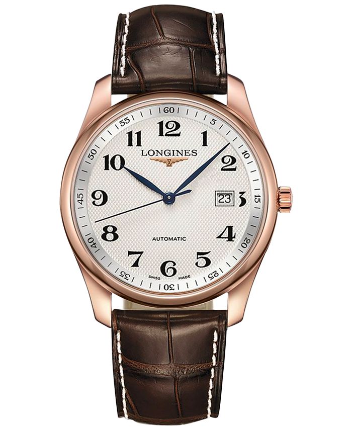 Longines Men's Swiss Automatic Chronograph Master Brown Leather Strap Watch  40mm - Macy's