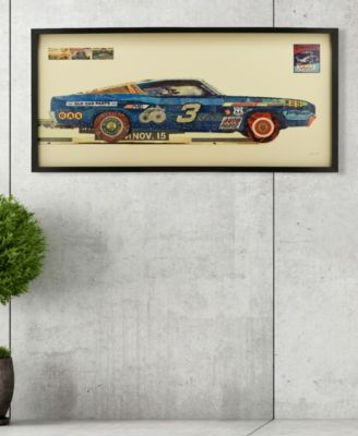 "Muscle Blue Car" Dimensional Collage Framed Graphic Art Under Glass Wall Art - 25'' x 48'' 