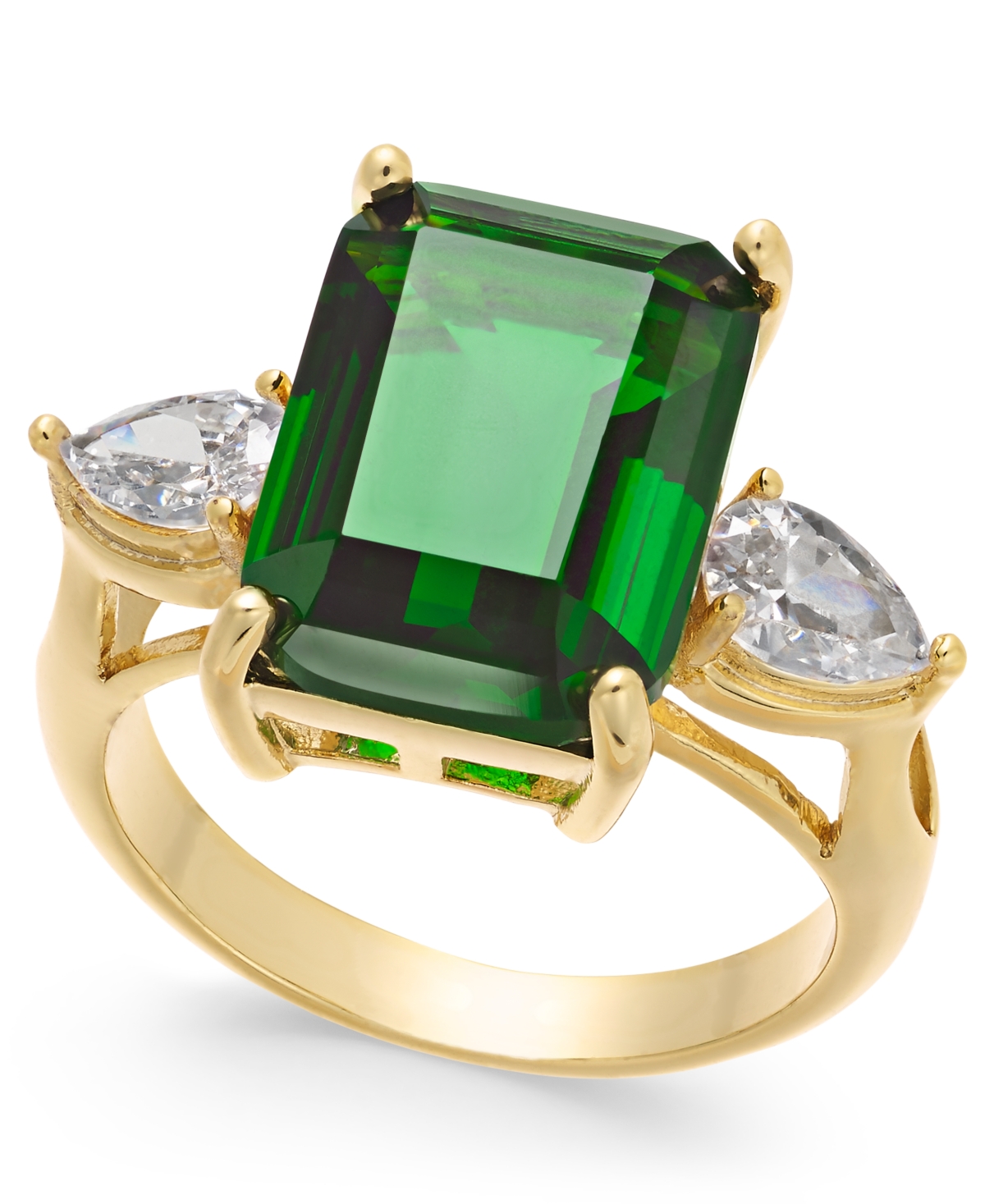 Shop Charter Club Emerald Cut Crystal Ring In Silver Plate, Gold Or Rose Gold Plate, Created For Macy's In Green,gold