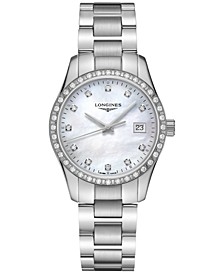 Women's Swiss Conquest Classic Diamond (5/8 ct. t.w.) Stainless Steel Bracelet Watch 34mm