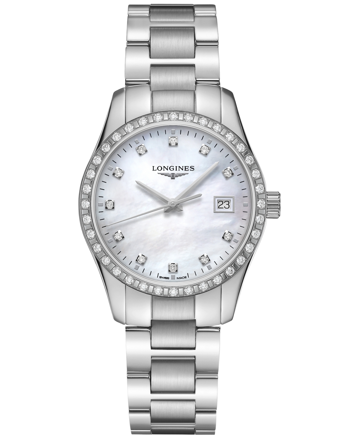 Longines Women's Swiss Conquest Classic Diamond (5/8 Ct. T.w.) Stainless Steel Bracelet Watch 34mm In No Color