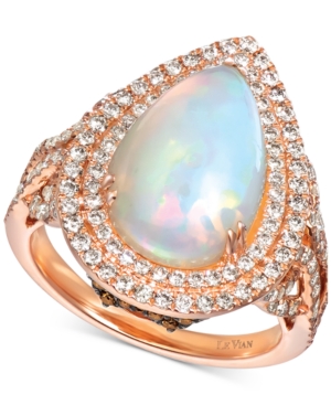 image of Le Vian Neopolitan Opal (2-7/8 ct. t.w.) & Diamond (1 ct. t.w.) Pear Double Halo Statement Ring in 14k Rose Gold