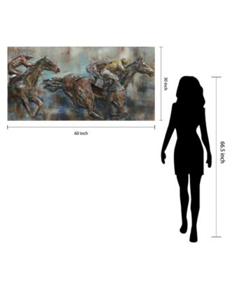 'Race Day' Mixed Media Iron Hand Painted Dimensional Wall Sculpture - 60" x 30"