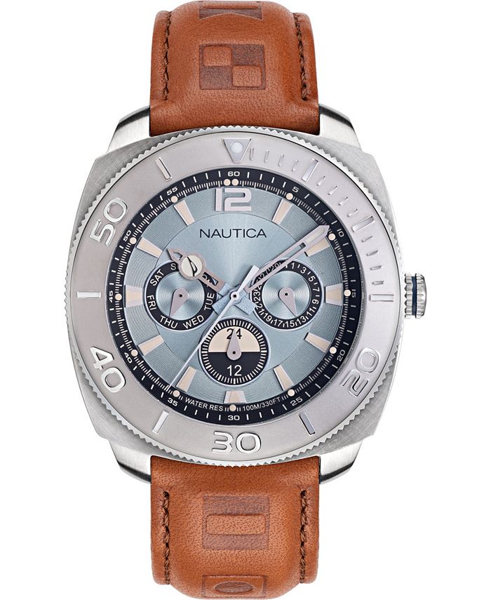 Bracelet Montre Nautica En Cuir Marron - Largeur 20 Mm Avec Boucle Acier - Neuf Sans Étiquette