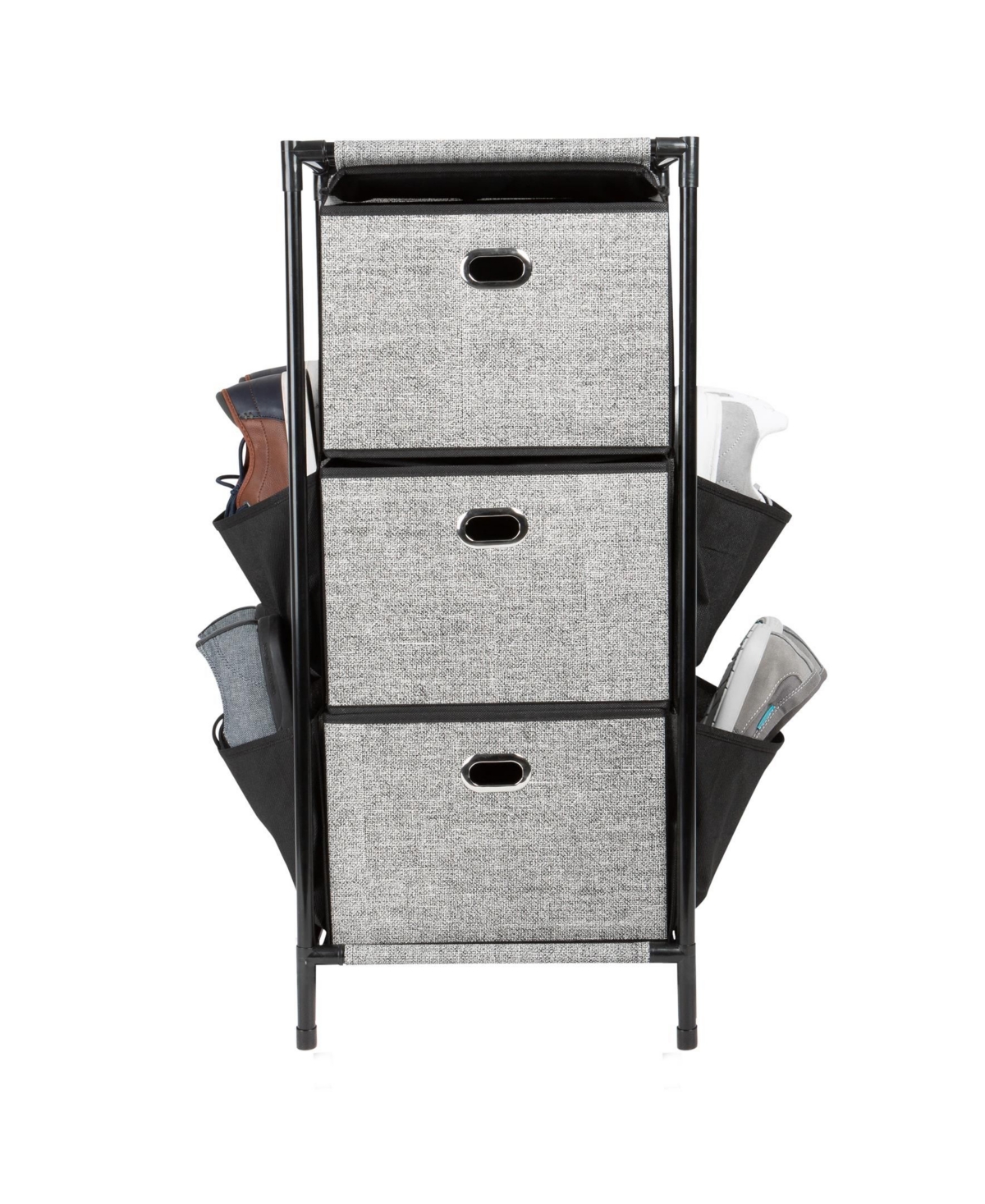 3 Tier Storage Drawers with Side Pockets - Black