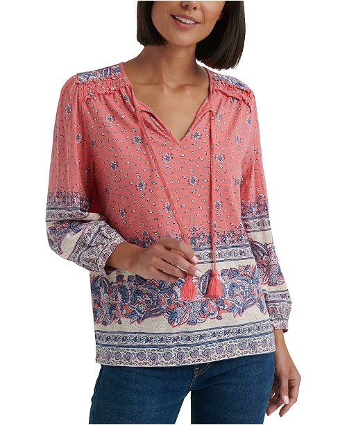 Lucky Brand Printed Peasant Top Reviews Tops Women Macy S