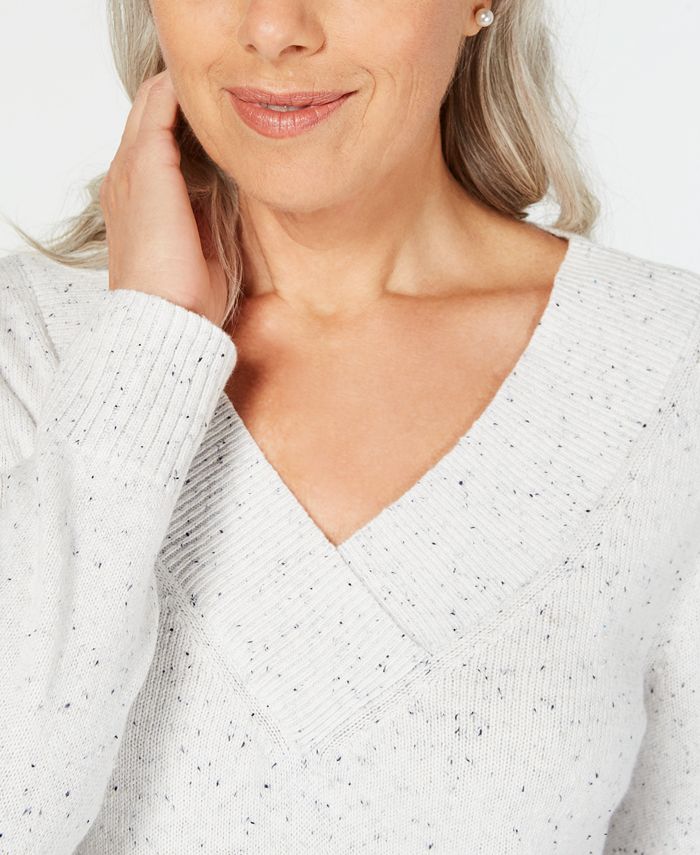 Karen Scott Womens Hardware V Neck Cotton Sweater White Size Large
