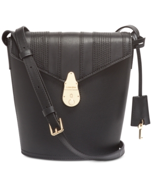 calvin klein lock leather shoulder bag