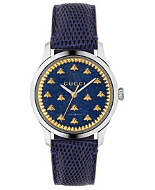 Unisex Swiss Automatic G-Timeless Blue Lizard Leather Strap Watch 38mm