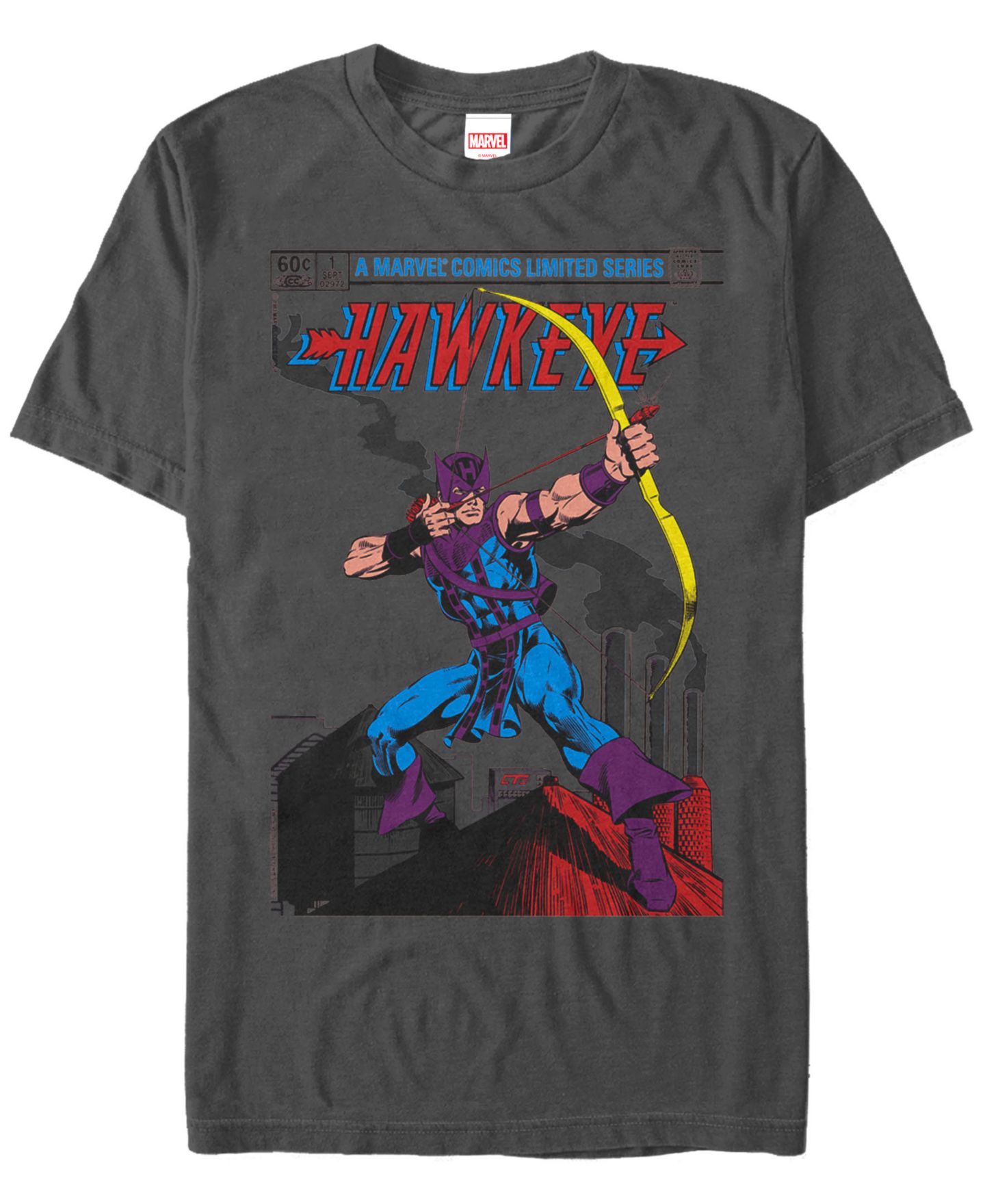Мужская футболка Fifth Sun Marvel Comic Collection Classic Comic Style Hawkeye Short Sleeve, цвет: Угольный — фото 1