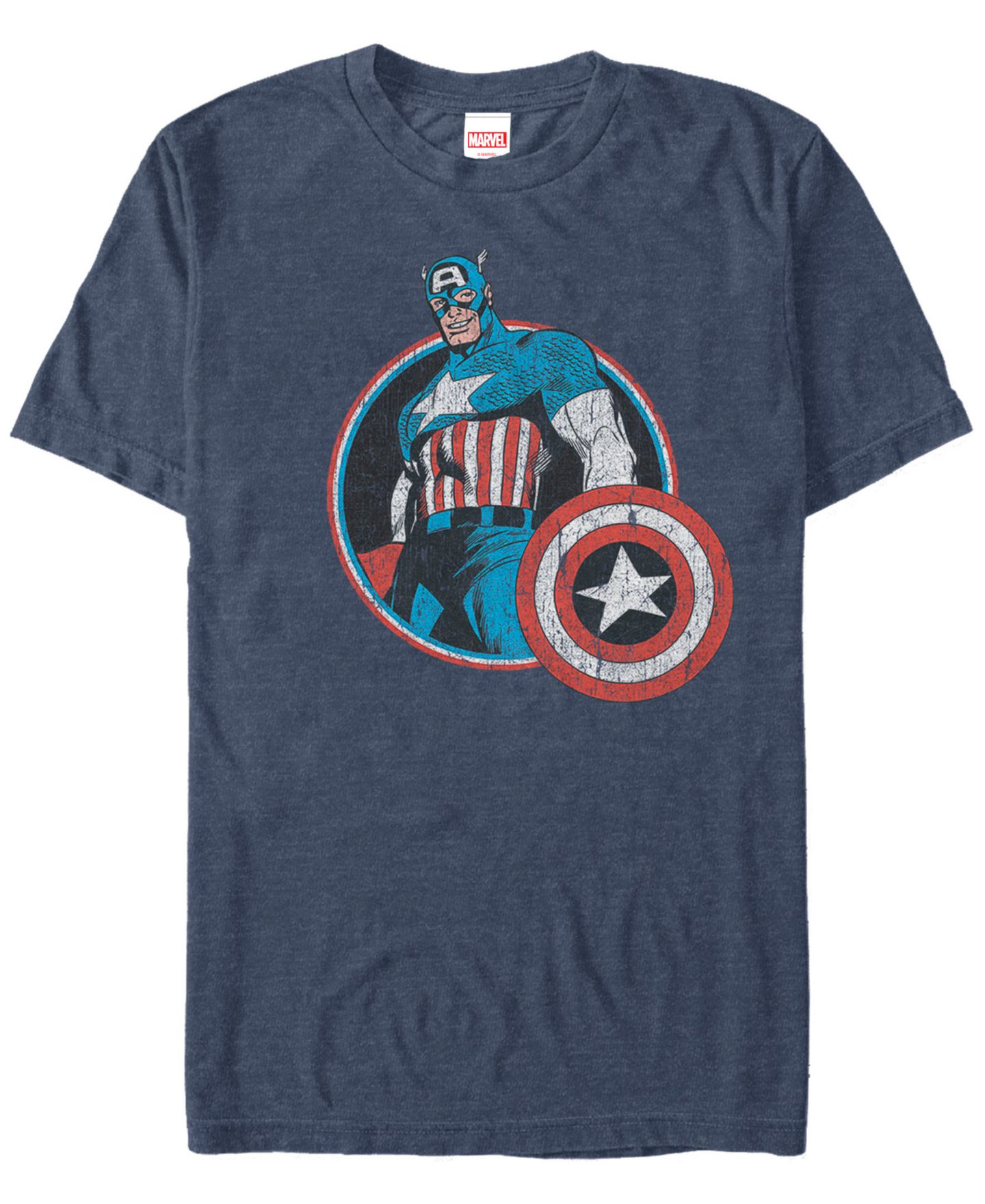 Мужская футболка Fifth Sun Marvel Comic Collection Retro Captain America Smiling Short Sleeve, цвет: Тёмно-синий — фото 2