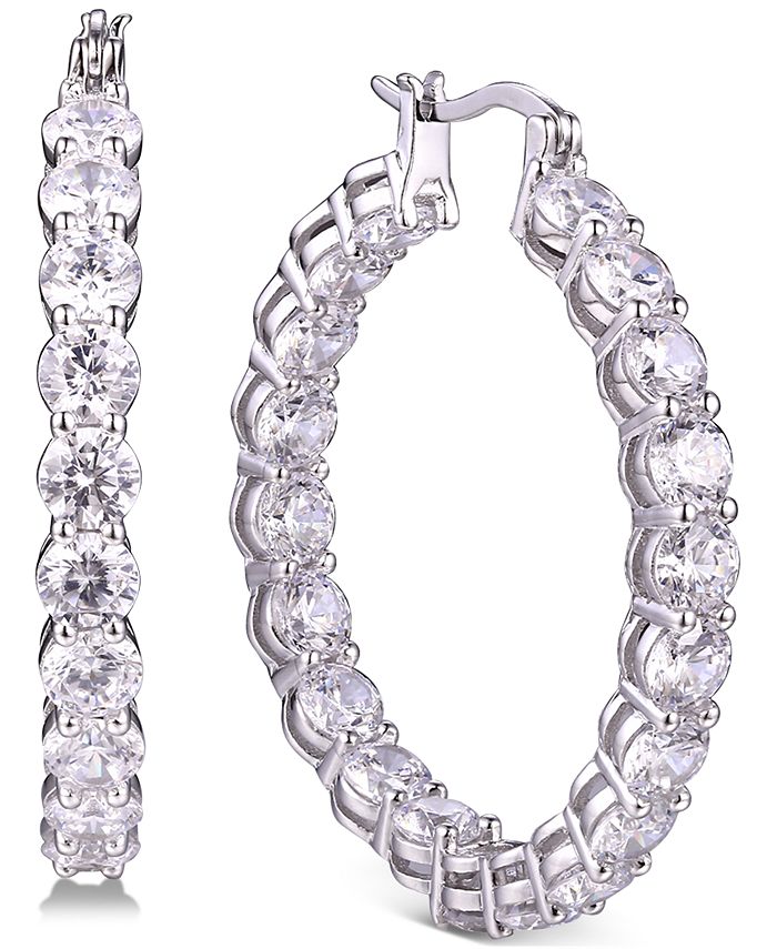 Tiara Cubic Zirconia Hoop Earrings in Sterling Silver - Macy's