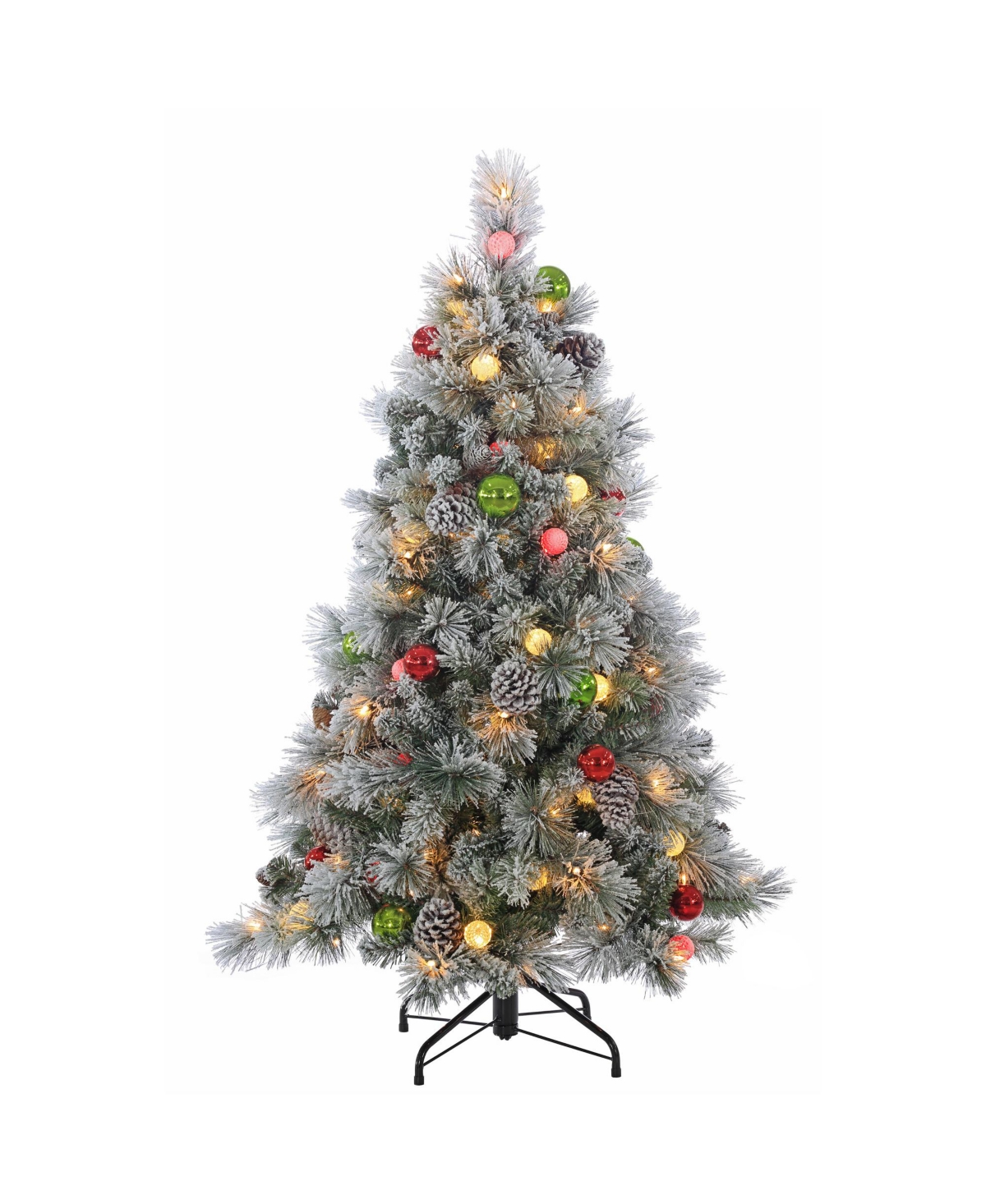 4.5Ft. Pre-Lit Flocked Hard Needle Pine with Ornaments and 50 G40 Led Glass Bulbs - Green