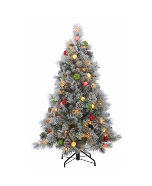 Sterling 4.5ft. Pre-lit Flocked Hard Needle Pine With Ornaments And 50 G40 Led Glass Bulbs In Green