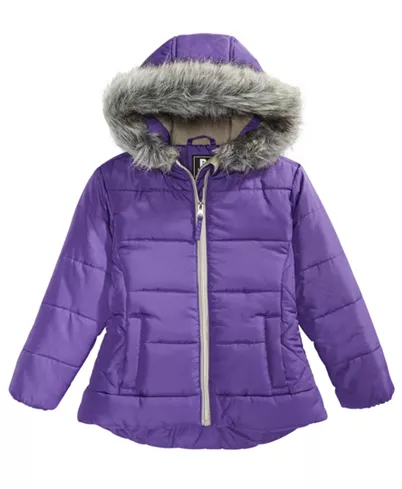 S Rothschild & CO Big Girls Hooded Quilted Jacket With Faux-Fur Trim
