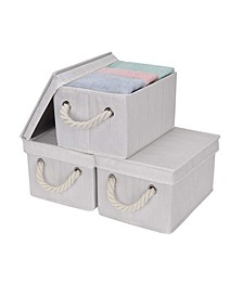 Foldable Fabric Storage Bin with Cotton Rope Handles and Lid 2-Pack