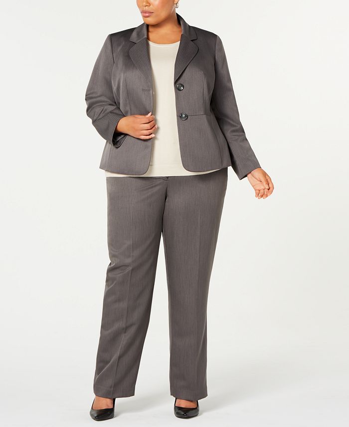 Le Suit Plus Size Pinstripe Two-Button Pant Suit - Macy's