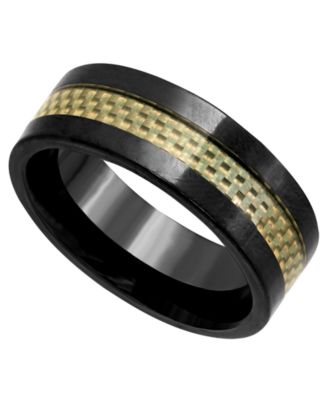 Men's Black Ceramic and Gray Carbon Fiber Ring, Textured Band Ring