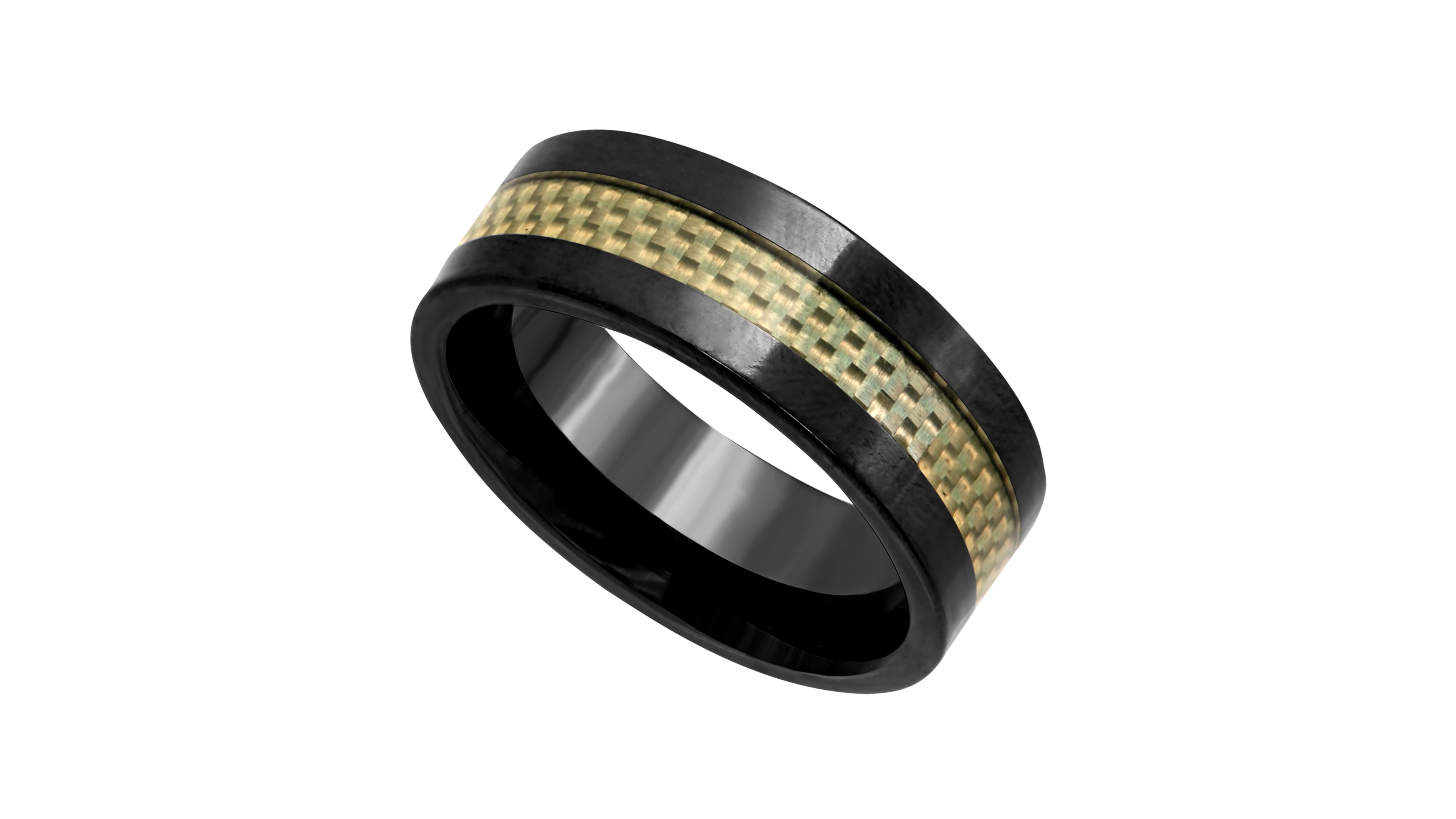 Men's Black Ceramic and Gray Carbon Fiber Ring, Textured Band Ring