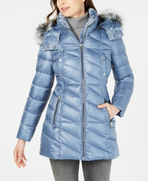 image of Marc New York Velvet-Trim Faux-Fur Hooded Puffer Coat
