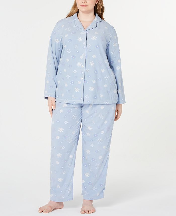 Charter Club Plus Size Printed Fleece Pajamas Set, Created for Macy's ...
