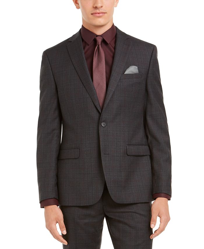 Bar III Men's Slim-Fit Gray Plaid Suit Separate Jacket, Created for ...
