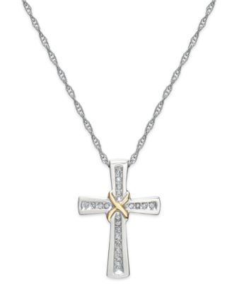 Diamond Cross X Pendant Necklace in Sterling Silver and 14k Gold (1/10 ct.  t.w.)