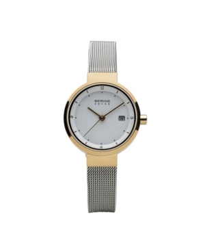 image of Bering Ladies- Slim Solar Two Tone Stainless Steel Case and Mesh Watch