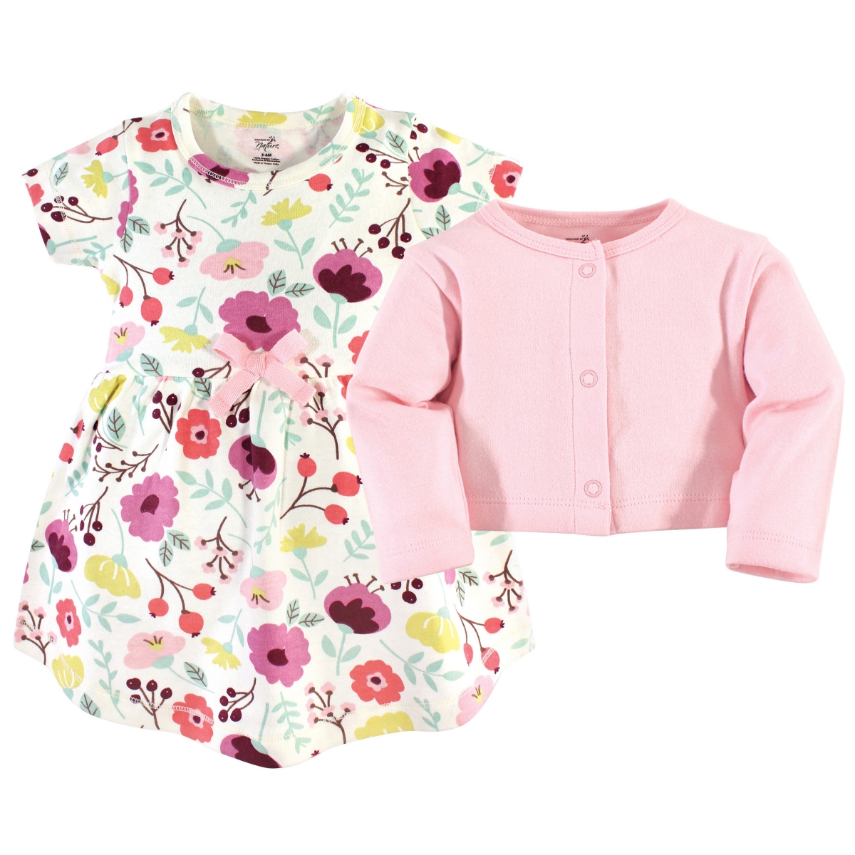 Touched by Nature Baby Girls Baby Organic Cotton Dress and Cardigan 2pc Set, Botanical