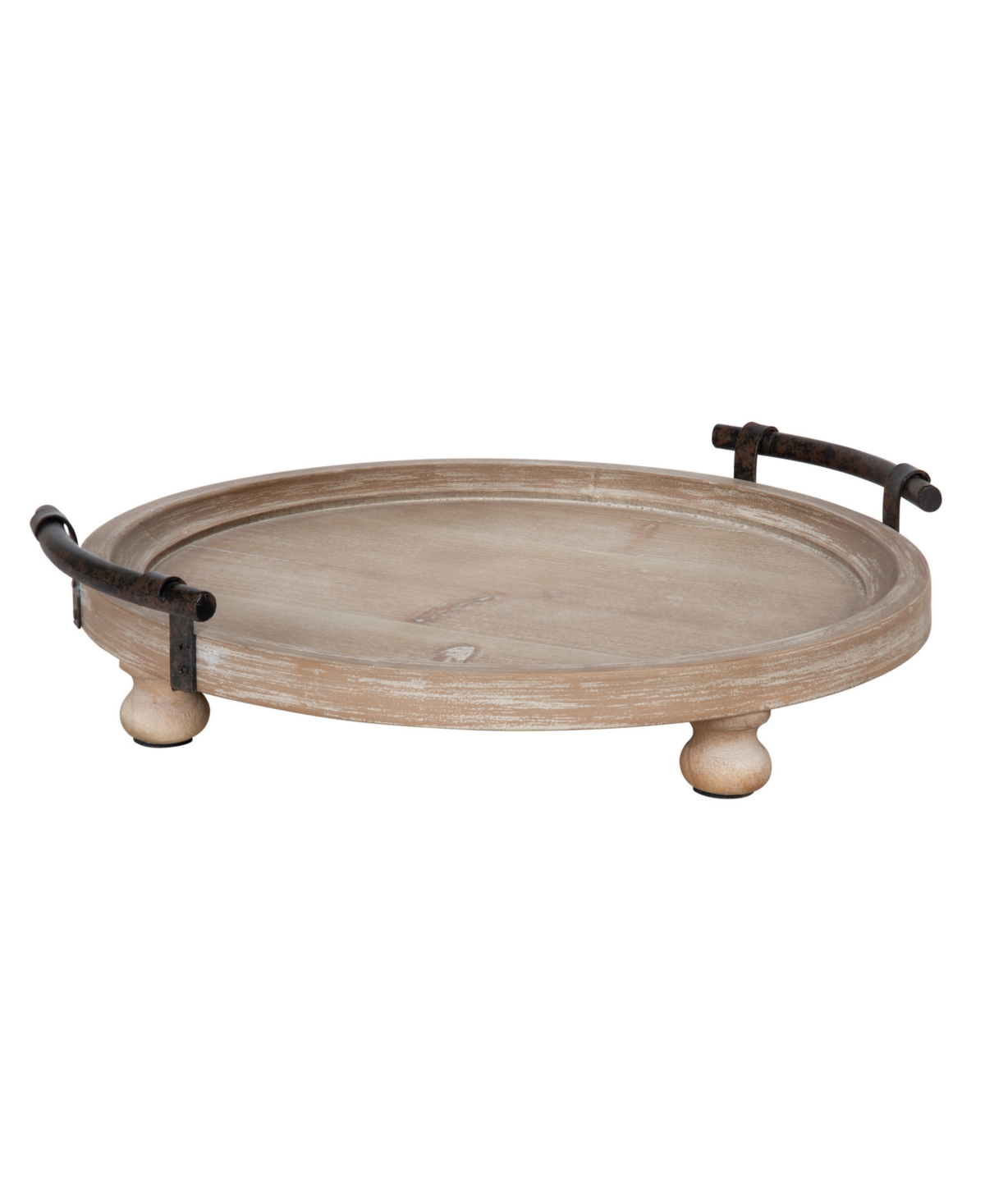 Kate And Laurel Bruillet Round Wooden Footed Tray In Medium Bro