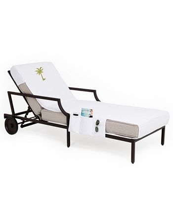 Linum Home - Standard Size Chaise Lounge Cover with Side Pockets Embroidered with Palm Tree