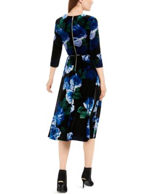 Calvin Klein Belted Printed Velvet Dress