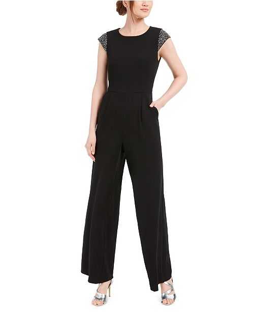 Calvin Klein Beaded Shoulder Jumpsuit Reviews Women Macy S