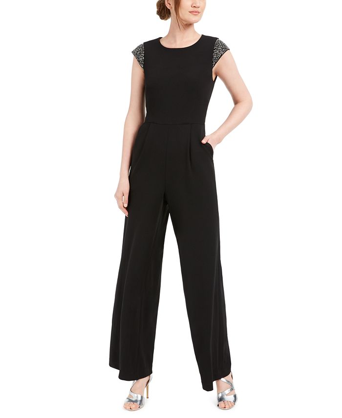 Calvin Klein Beaded-Shoulder Jumpsuit - Macy's