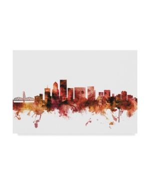 Trademark Global Michael Tompsett Portland Oregon Skyline Red Canvas Art In Multi