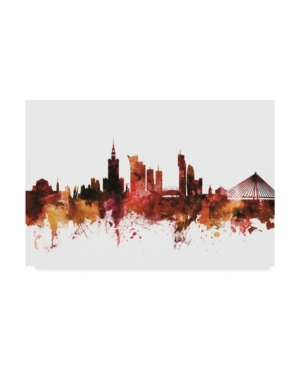 Trademark Global Michael Tompsett Warsaw Poland Skyline Red Canvas Art In Multi