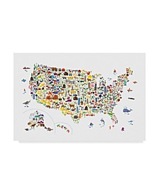 Michael Tompsett Animal Map of United States For Children and Kids Canvas Art - 20" x 25"