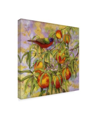 Marcia Matcham Painted Bunting and Peaches Canvas Art - 27" x 33"