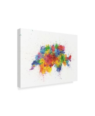 Trademark Global Michael Tompsett Switzerland Paint Splashes Map Canvas Art - 20" x 25"