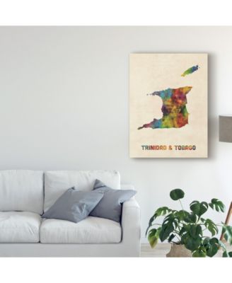 Michael Tompsett Trinidad and Tobago Watercolor Map Canvas Art - 15" x 20"