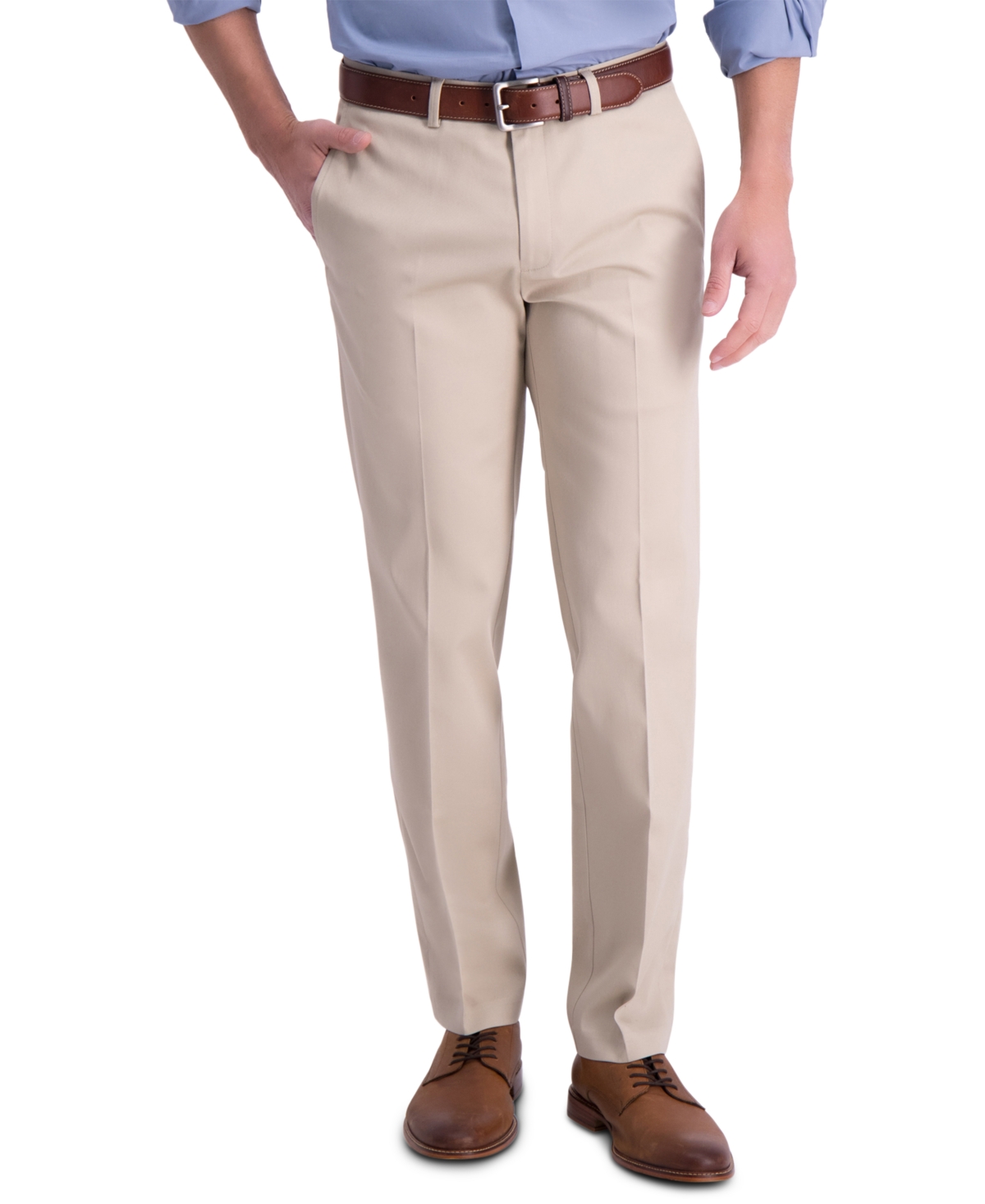 Men's Iron Free Premium Khaki Straight-Fit Flat-Front Pant - Sand